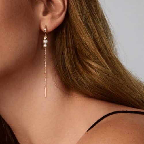 Alternative view of Julie Sandlau Purity Medium and Eden Ear Pendant Look GH/VS brilliant cut diamonds and white freshwater pearls