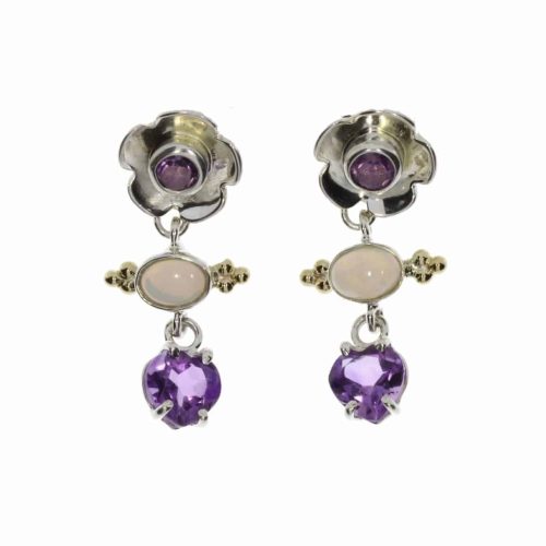 Rikke Harsheim - Ørepynt i sølv - Blomst opal - Lilla Ametyst