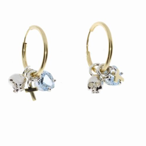 Rikke Harsheim - Gull øreringer med dødningshode - Lys Blå