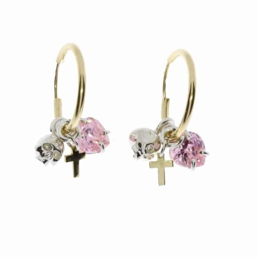 Rikke Harsheim - Gull øreringer med dødningshode - Rosa