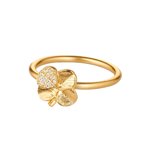 Firkløver ring pavé forgylt