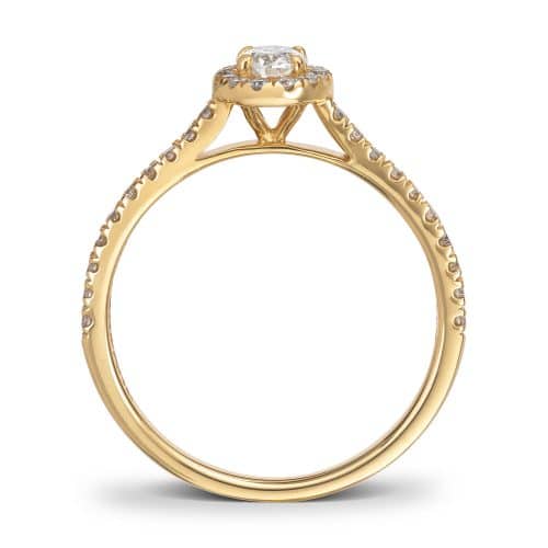 Alternative view of Diamantring i gult gull med Oval midsten, halo og sidestener 0,55 TW/SI