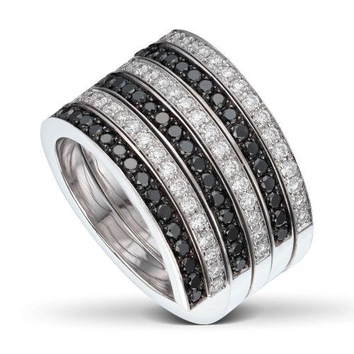 Hvitt gull ring med 51 hvite og 51 sorte diamanter