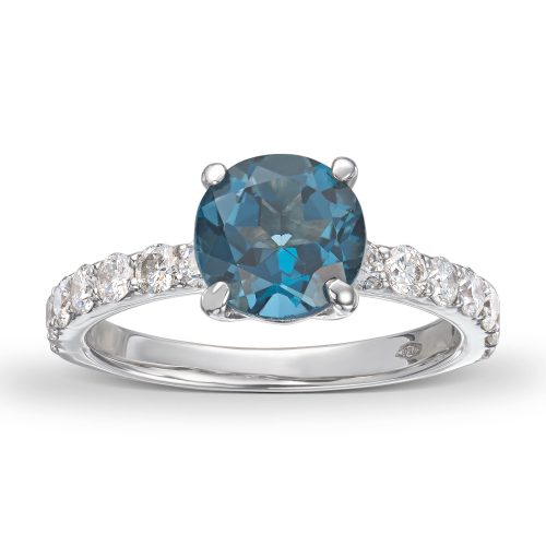 Alternative view of Hvitt gull ring med 14 diamanter 0,42 ct.  og London blue Topas