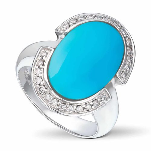 Hvitt gull ring med Turkis og diamanter