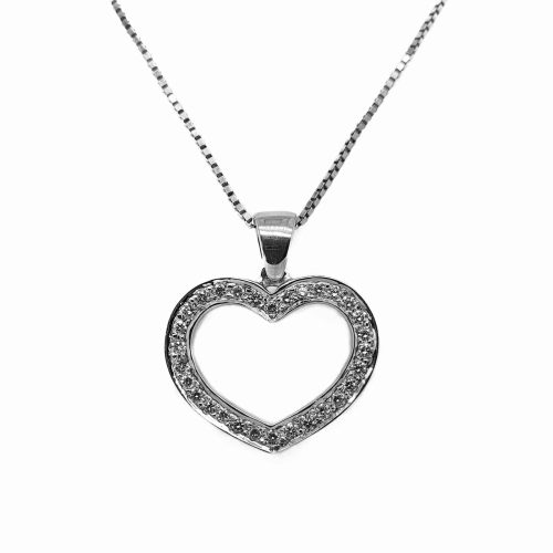 Hvitt gull hjerte anheng med diamanter