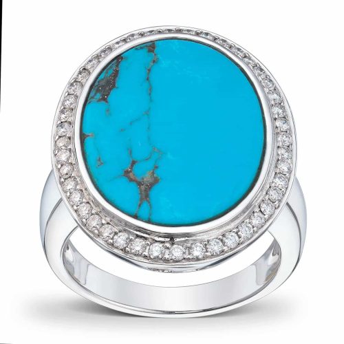 Alternative view of Hvitt gull ring med Turkis og diamanter