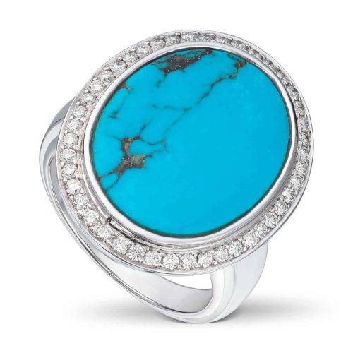 Hvitt gull ring med Turkis og diamanter