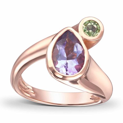 Alternative view of Rosè gull ring "one of a kind" med ametyst og turmalin