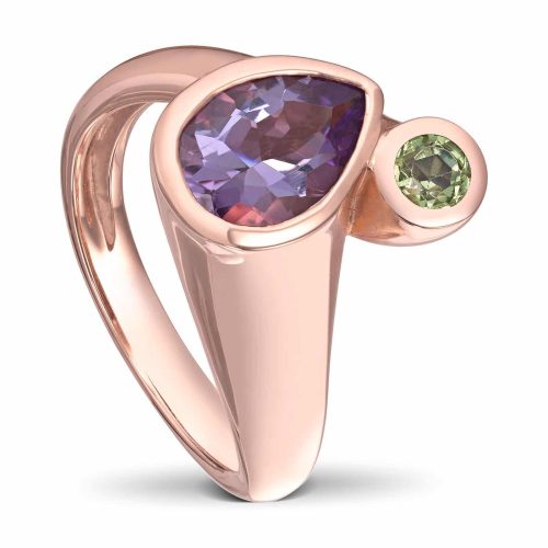 Rosè gull ring "one of a kind" med ametyst og turmalin
