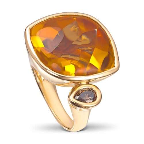 Gult gull ring "one of a kind" med citrin og brun diamant