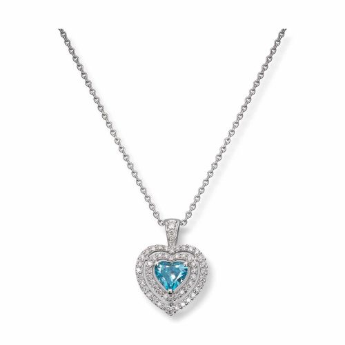 Hvitt gull anheng med blå diamant og hvite diamanter