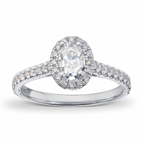 Alternative view of Hvitt gull ring med oval diamant og brillianter