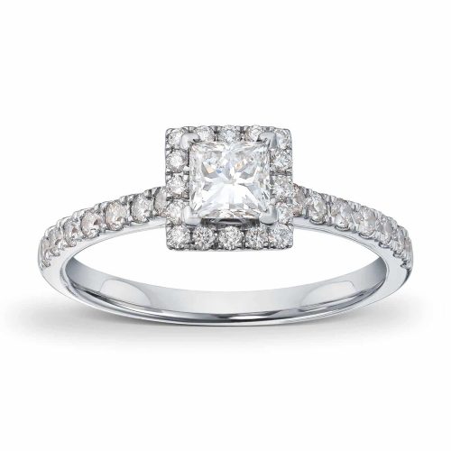 Alternative view of Hvitt gull ring med princess cut diamant og brillianter