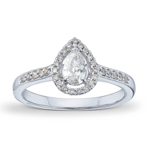 Alternative view of Hvitt gull ring med dråpeslipt diamant og brillianter