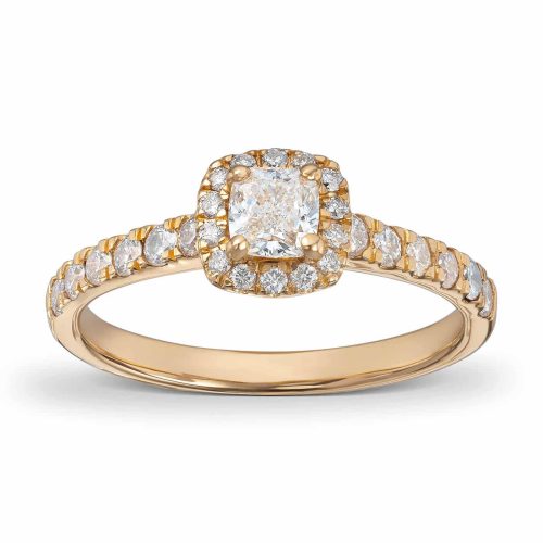 Alternative view of Gult gull ring med cushion cut diamant og brillianter