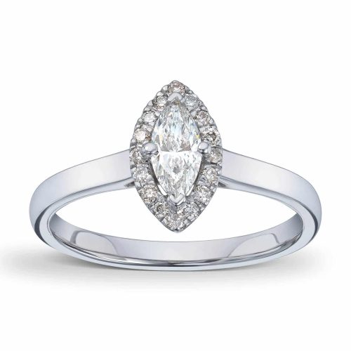 Alternative view of Hvitt gull ring med navetteslipt diamant og brillianter