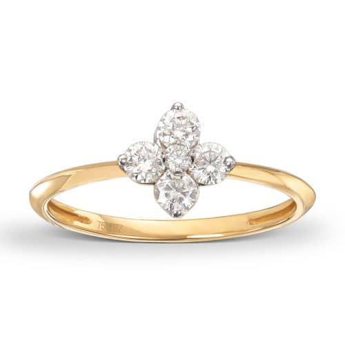 Alternative view of Gult gull ring i 18K med diamant blomst 0,38 W/SI