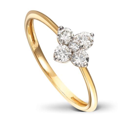 Gult gull ring i 18K med diamant blomst 0,38 W/SI