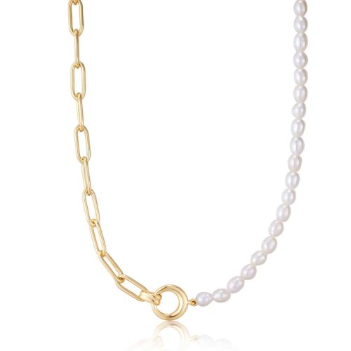Ania Haie Gold Pearl Chunky Link Chain Necklace