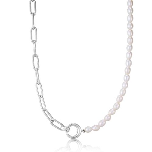 Ania Haie Silver Pearl Chunky Link Chain Necklace