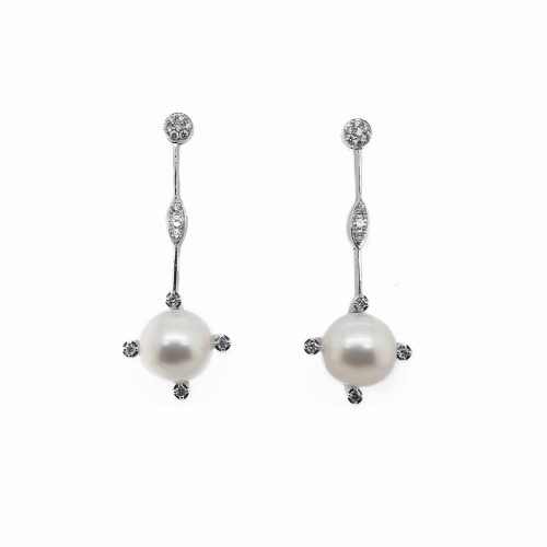 Hvitt gull ørepynt med South Sea perler og diamanter