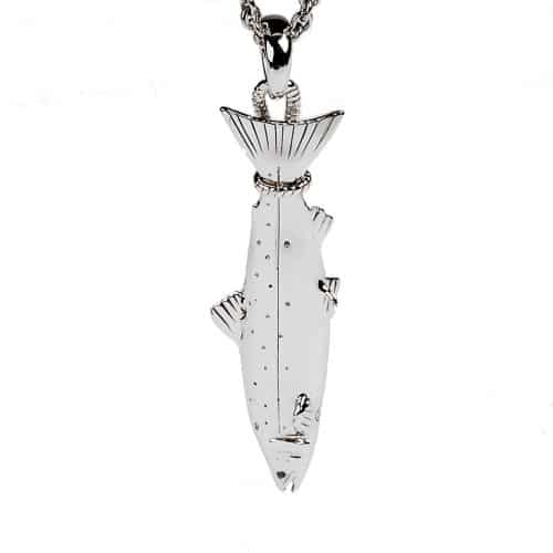 Salmon Atlantic, 925s RH, rope around tail 2 x 0,005 ct. black diamond