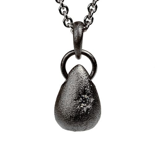 Drop Pendant 925s RH oxidized 1 x 0,03 ct. black diamond