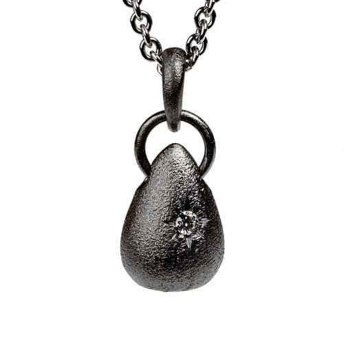 Drop Pendant 925s RH oxidized 1 x 0,03 ct. white diamond