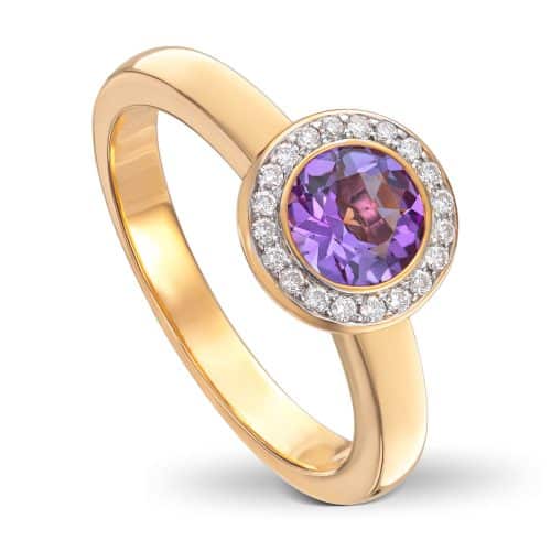 18K Amici Rød gull ring med Ametyst 0,69ct og 20 diamanter 0,10ct W/SI