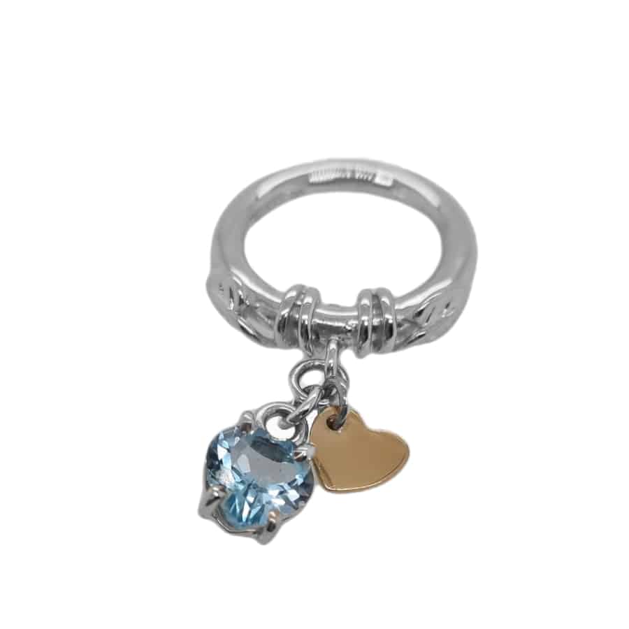 Rikke Harsheim - Bladring med hengende gullhjerte og lys blå sten