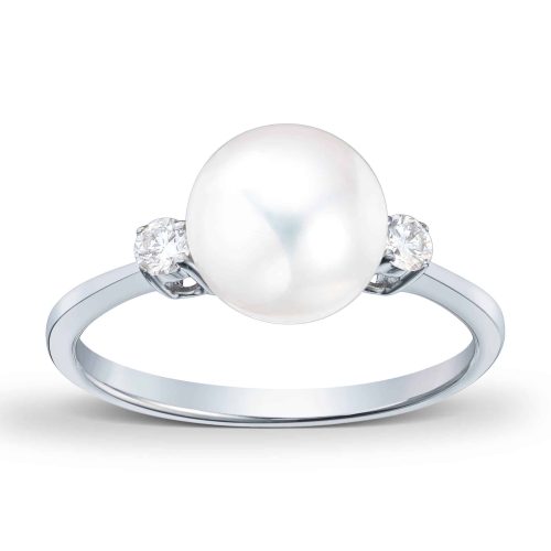 Alternative view of Hvitt gull ring med Akoya perle og diamanter