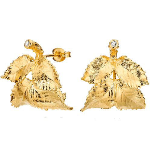 Rosenblad øreringer med roser og diamanter, forgylt