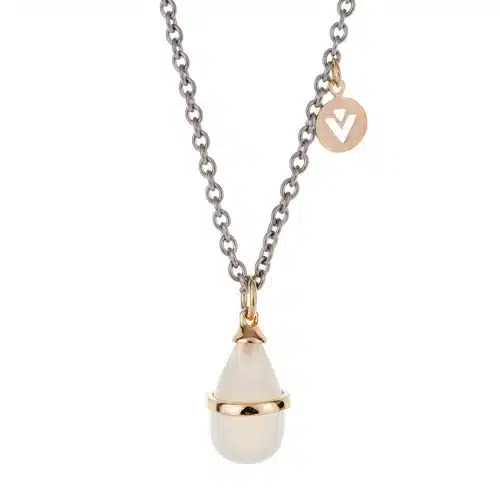 Van Bergen - Dråpe anheng i gult gull med hvit månesten