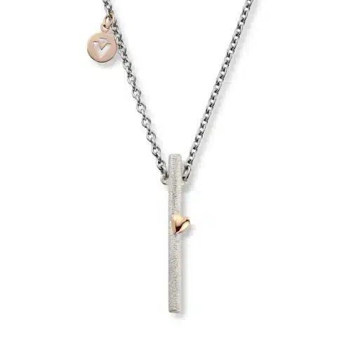 Van Bergen - Silver Heart Anheng i sølv og gult gull med stål kjede