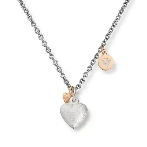 Van Bergen - Golden heart sølvanheng med gullhjerte og stålkjede