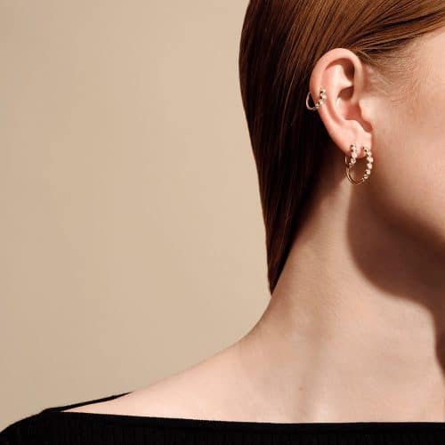 Alternative view of Julie Sandlau Lumen Medium Hoops F-G/VS brilliant cut diamonds