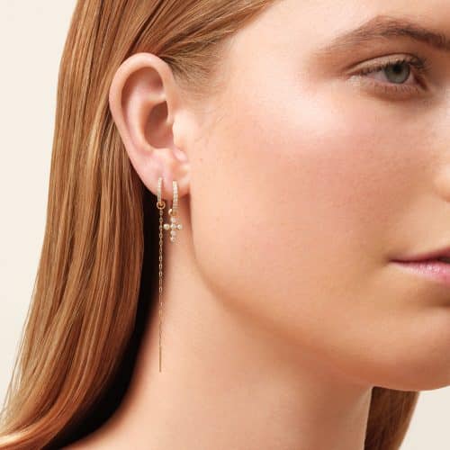 Alternative view of Julie Sandlau Diamond Cross Ear Pendant G-H/SI brilliant cut diamonds