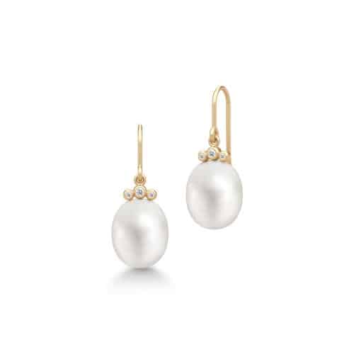 Julie Sandlau Lovina Earrings GH/VS brilliant cut diamonds and white freshwater pearls