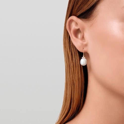 Alternative view of Julie Sandlau Lovina Earrings GH/VS brilliant cut diamonds and white freshwater pearls