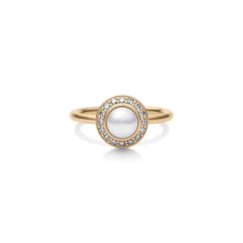 Julie Sandlau Elaine Ring I/SI brilliant cut diamonds with White Freshwater Pearl